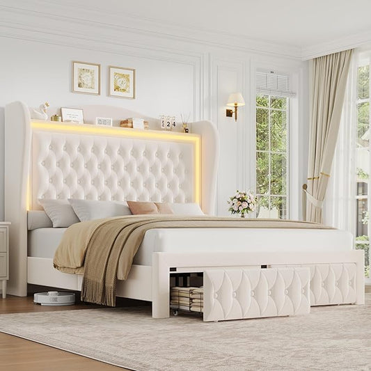 Queen Bed Frame 55" Tall Headboard by KeyluvHome