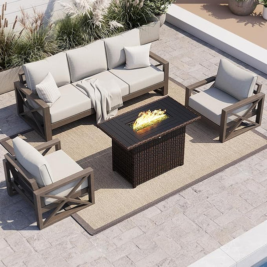 UDPATIO Aluminum Patio Furniture Set, Faux Wood Grain Modern Outdoor Furniture by UDPATIO