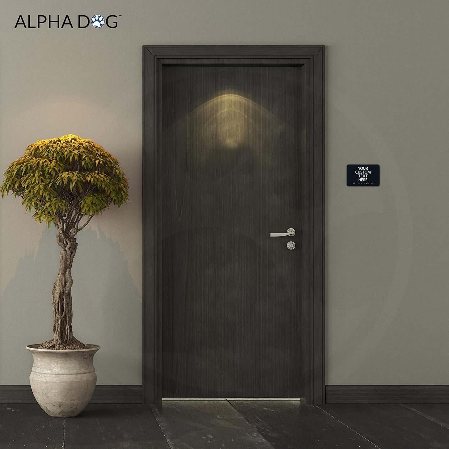 ALPHA DOG ADA SIGNS Custom ADA Compliant Braille Sign, 6"x9" Room Identification Plaque, Tactile Text, Raised Letters, Personalized 4-Line, Indoor/Outdoor, USA-Made (Black)