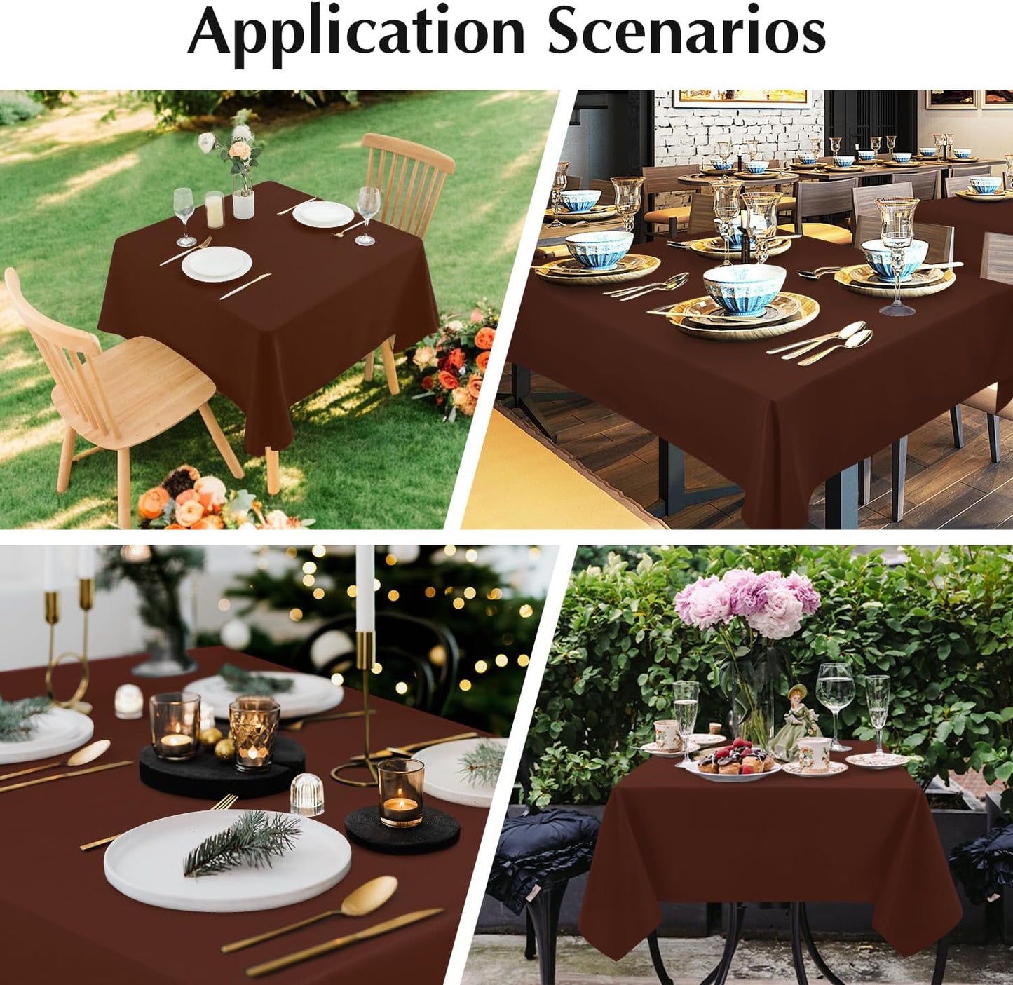 2 Pack Square Table Cloth 48X48 Inch Chocolate Washable Fabric Tablecloth Polyester Solid Dining Table Cover for Birthday Party Dinner Holiday Outdoor Indoor