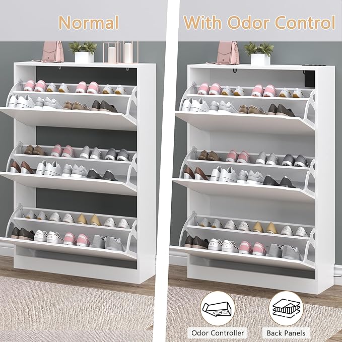 BORNOON Shoe Cabinet with Odor Control and Back Panels, Deodorizing Slim 3-Flip - Image 5