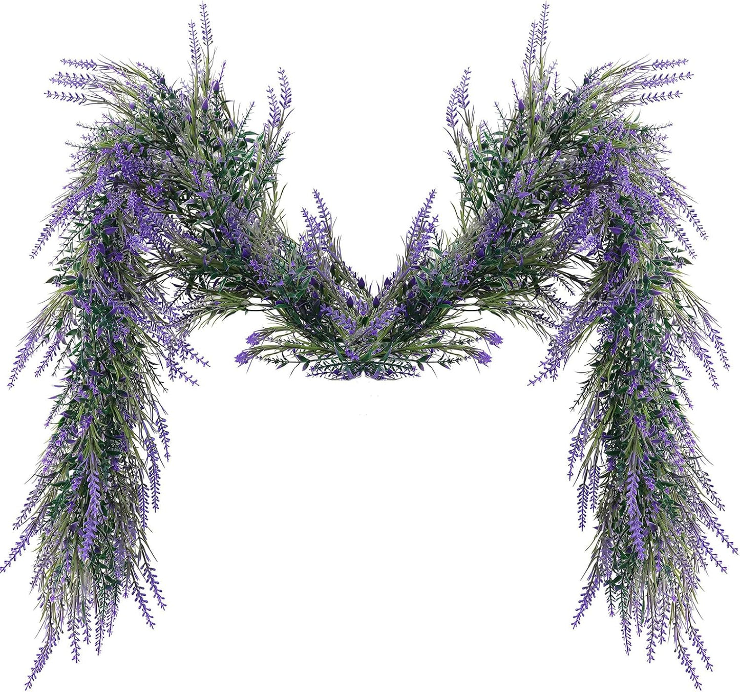 MAKHOT 6Ft Purple Lavender Artificial Garland Decor, Spring Summer All Year Lavender Deep Purple Garland, Green Wreath Vines Decorations for Table Home Wedding Mantle Arch Porch Party