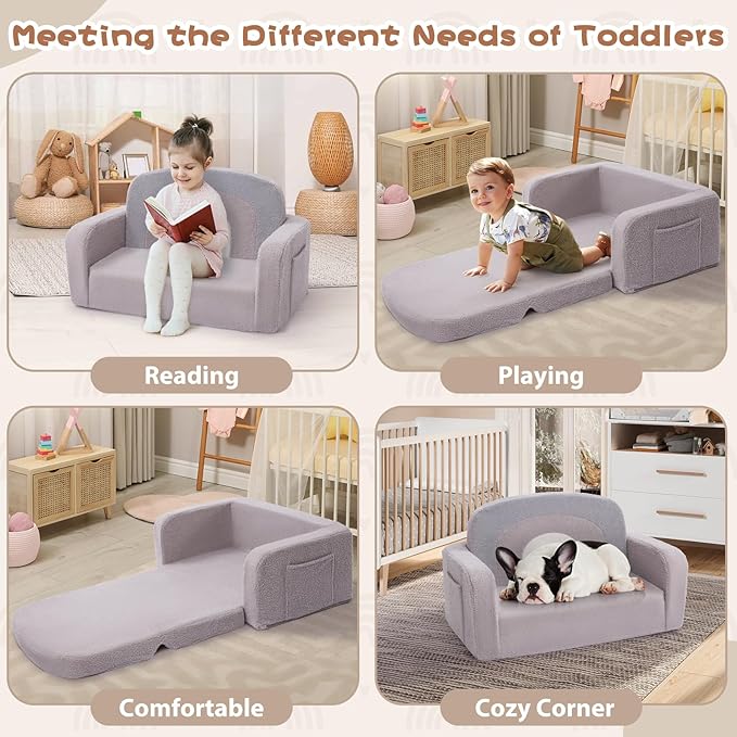 Foryoomi Extra Wide Kids Couch, 2-in-1 Soft Toddler Couch - Image 4
