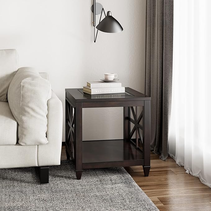 Farmhouse End Table Living Room, Furniture Solid Wood Square Large Side Tables by JESONVID