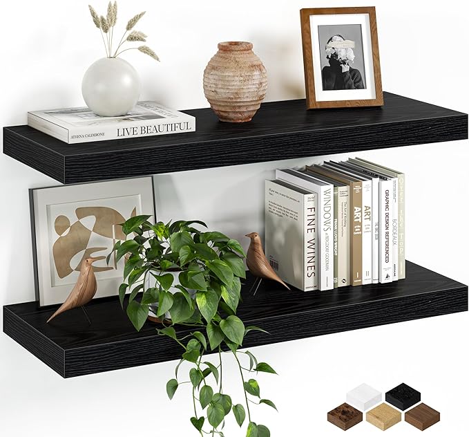 Fun Memories Floating Shelves for Wall, 24 Inch Set of 2 Rustic Wood Wall by FunMemories