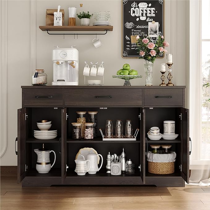 HOSTACK Buffet Cabinet with Drawers, Modern Farmhouse Coffee Bar Station Wood - Image 8