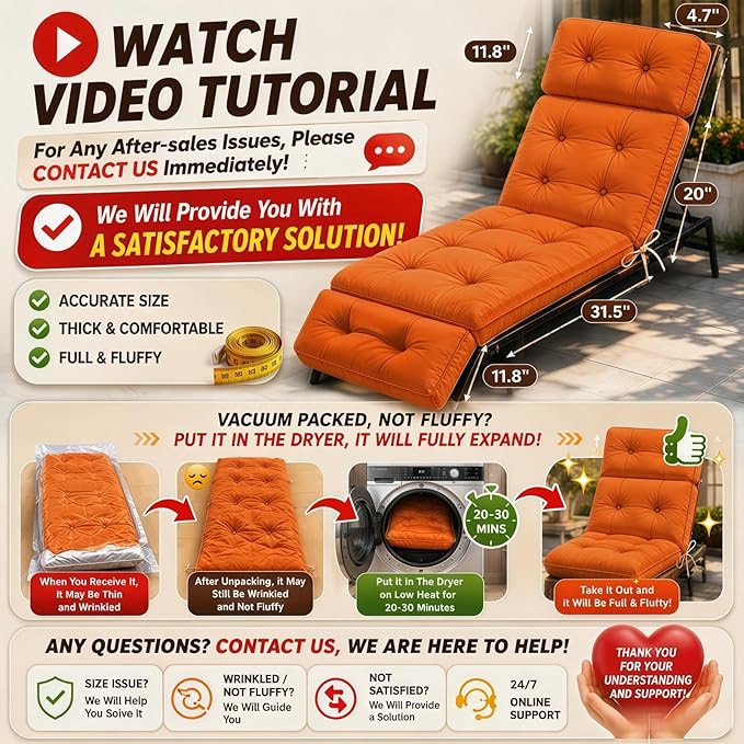 Outdoor Chaise Lounge Cushion, Waterproof 74.4x22x4.7 Inch Thick Cotton Filled - Image 4