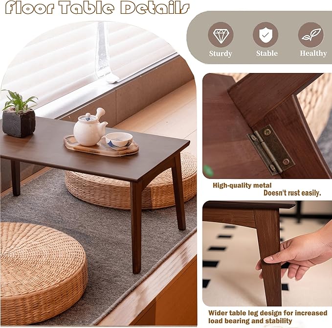 Bamboo Folding Coffee Table, Japanese Low Desk, No Assembly Portable Furniture - Image 7