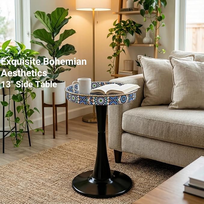 Gesodant Boho Chic Round Side Table, Stable Hourglass Pedestal Base, Unique - Image 3