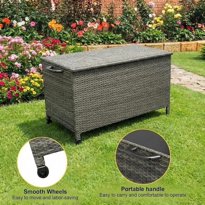 GarveeLife Outdoor Wicker Storage Box, PE Rattan Patio Storage Chest - Image 4