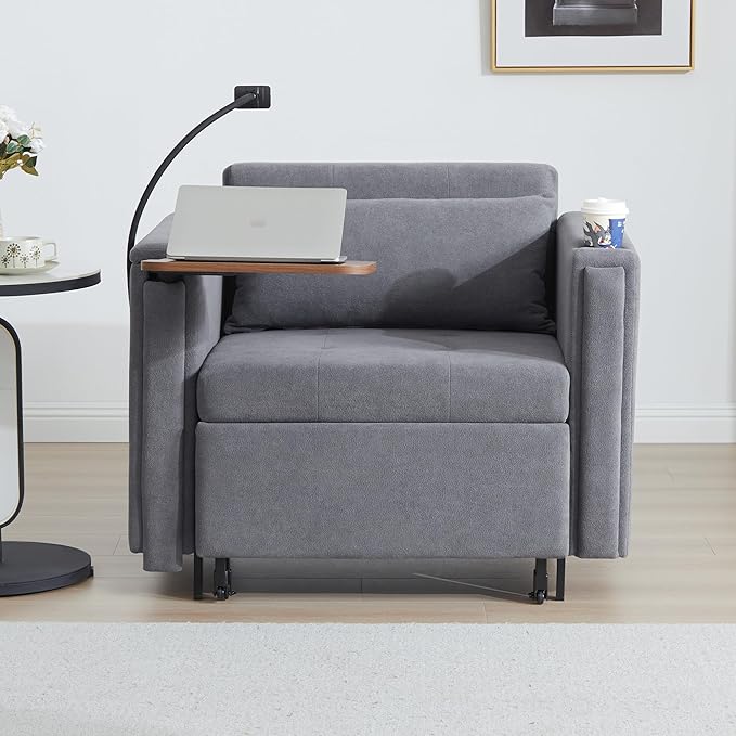 LEVNARY 3-in-1 Convertible Sleeper Chair Pull Out Bed, Single Sofa Chair Sleeper - Image 7