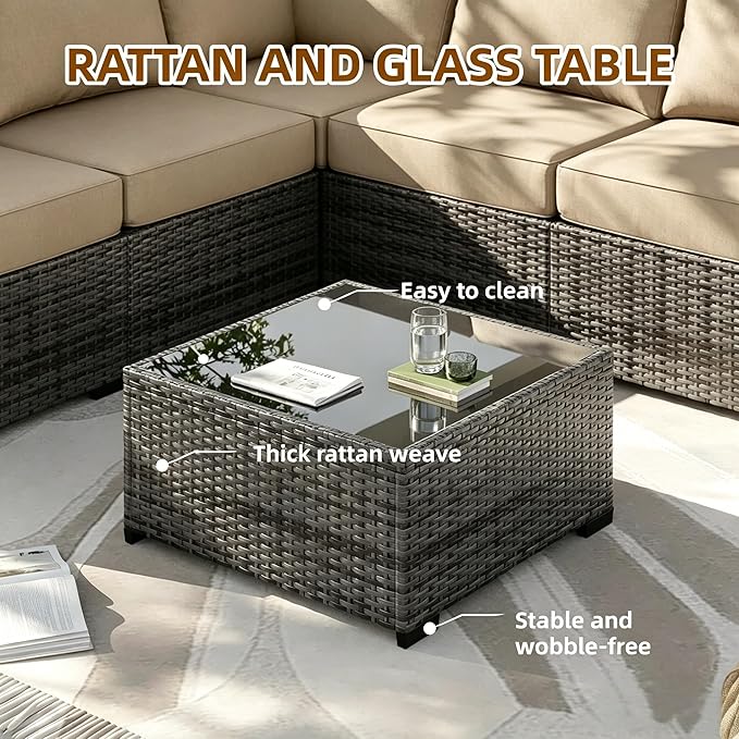 MOCHITO 5 Pieces Outdoor Patio Furniture Sets, All-Weather Sectional Sofa Grey - Image 2