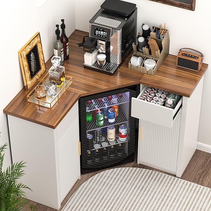 GDLF Corner Bar Cabinet with Fridge Space, Corner Coffee Bar Station with - Image 7