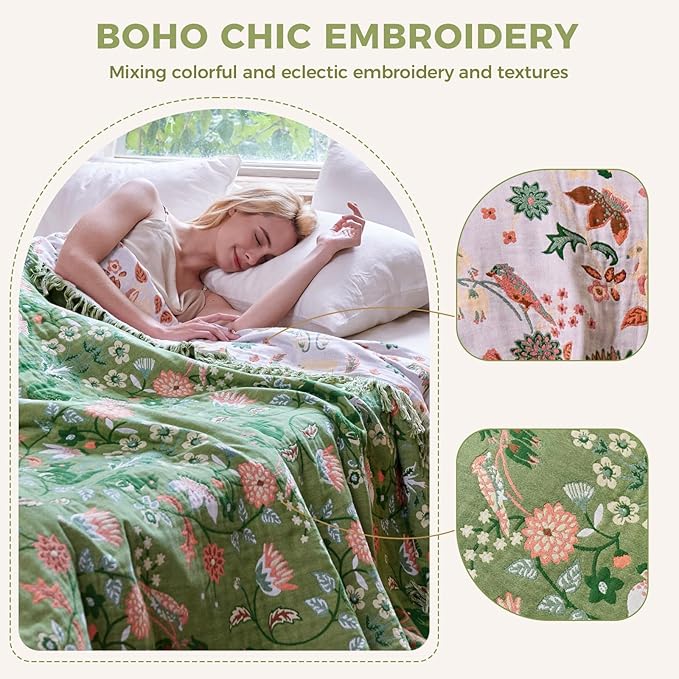 LUTBM Boho Throw Blanket for Bed 100% Cotton Soft Lightweight Quilt Room Decor - Image 4