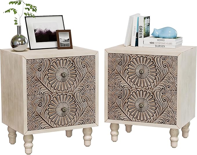 SUNBURY Nightstand w 2 Drawers, End Table Living Room Small Side Table by SUNBURY