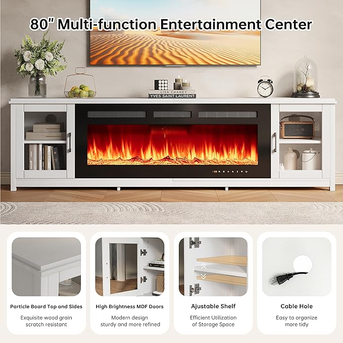 MXV 80" Fireplace TV Stand, Modern Entertainment Center - Image 4