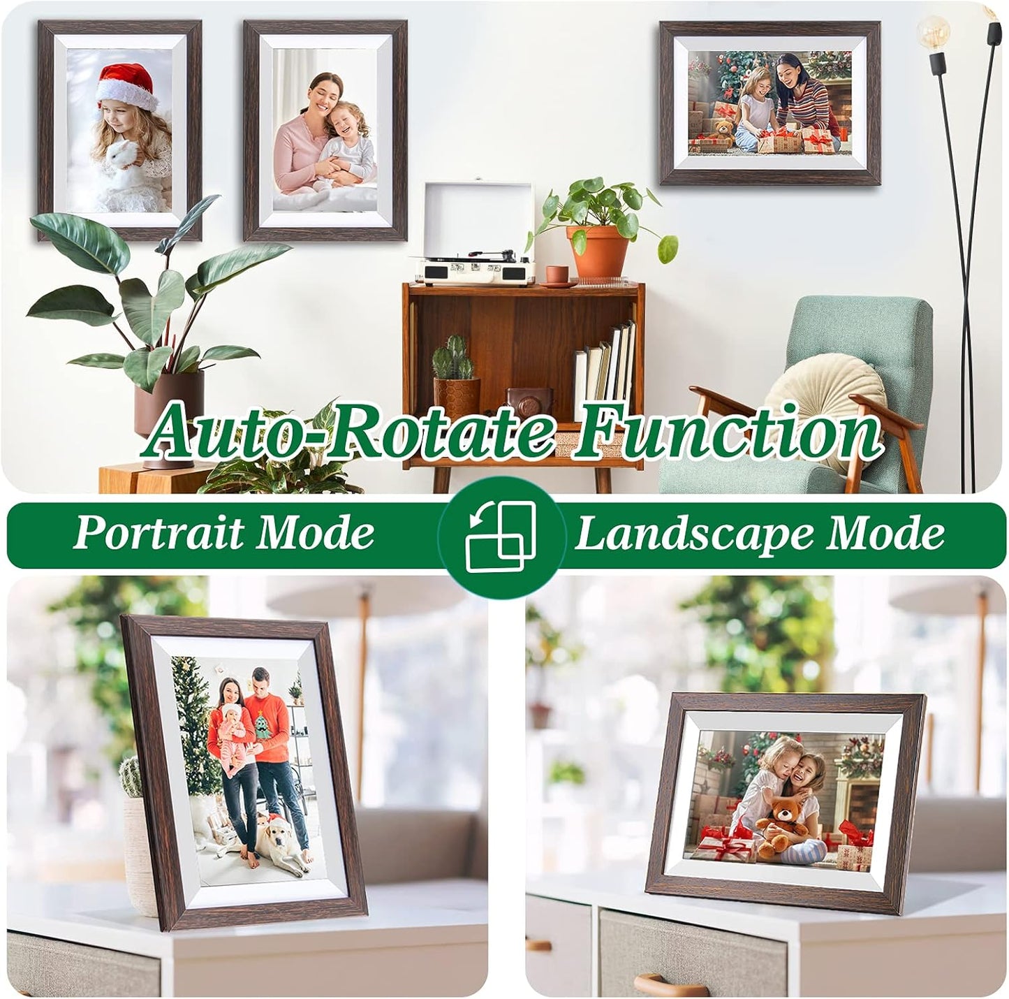 Frameo-Digital-Picture Frame 10.1 Inch Electronic-Digital Photo Frame with IPS Touch Screen HD Display, Smart WiFi Photos or Videos Farme via Free Frameo APP (Brown Wood Frame)