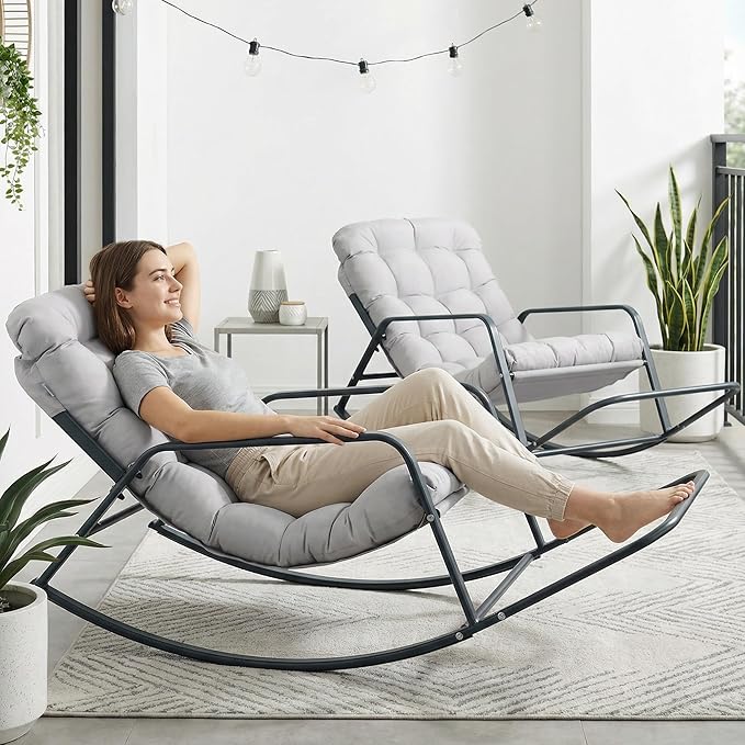 RADIATA 2pcs Rocking Lounge Chair, Indoor Outdoor Reclining Lounger by RADIATAPatioGardenFurniture