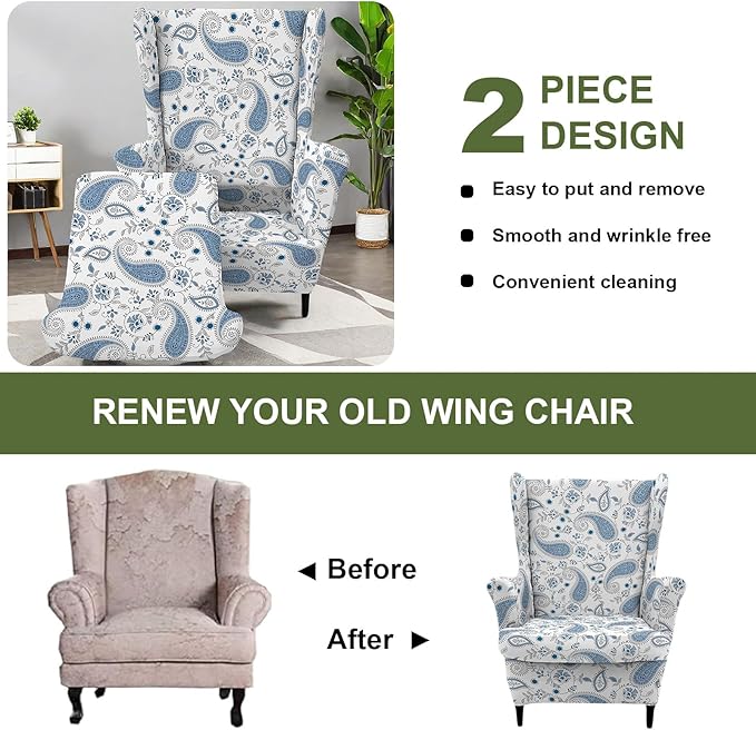 HAOYONG Wing Chair Slipcovers Printed Wingback Chair Covers 2 Pieces Wingback - Image 7