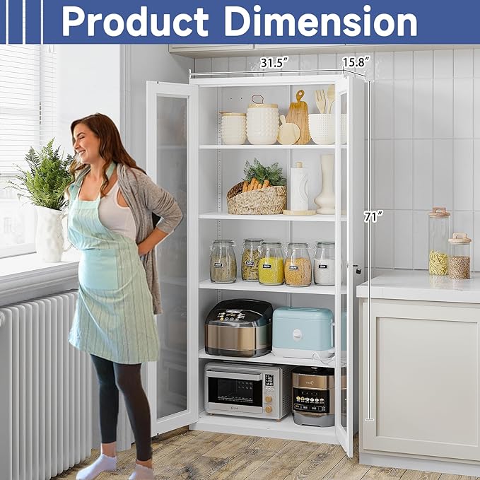 Glass Display Cabinet With Doors, 4 Adjustable Shelves - Image 3