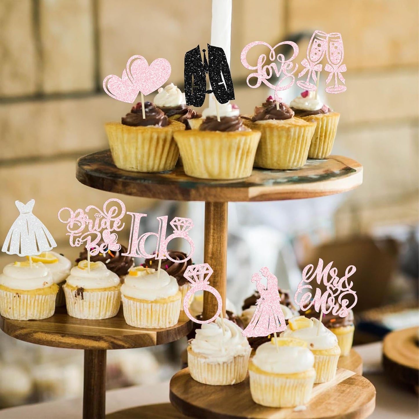 Gyufise 30Pcs Bride to Be Cupcake Toppers Glitter Diamond Ring I Do Love Cupcake Picks Miss to Mrs Bridal Shower Wedding Engagement Bachelorette Cake Decoration Light Pink