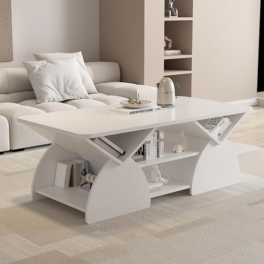 Modern White Coffee Table 47 in, Rectangular Living Room Table by Noeko