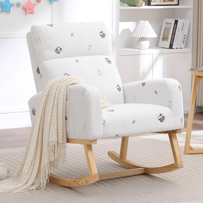 HCHAIRH Rocking Chair Nursery, Sherpa Nursing Rocking Chairs, Upholstered - Image 7