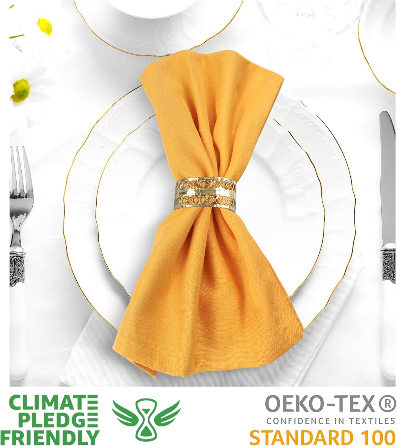 Urban Villa Cloth Napkins 100% Cotton Slub Absorbent Dinner Napkins (Set of 12) Oversized 20x20 Inches Solid Mustard Color Soft Durable Reusable Washable Ideal for Everyday Use Wedding Parties