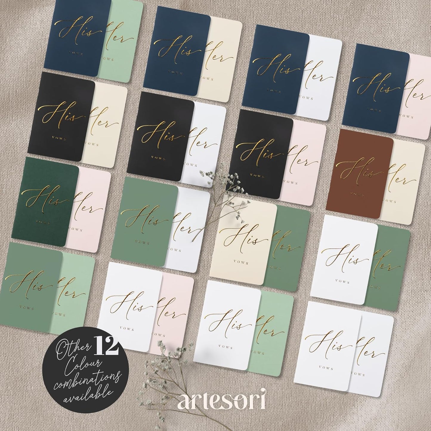 ARTESORI Premium Wedding Vow Book for Her & Him, Soft Touch, Gold Foil, 28 Lined Pages, Wedding Vow Books His and Hers, Wedding Essentials, Wedding Registry Ideas, His and Hers Gifts [Ivory & Black]