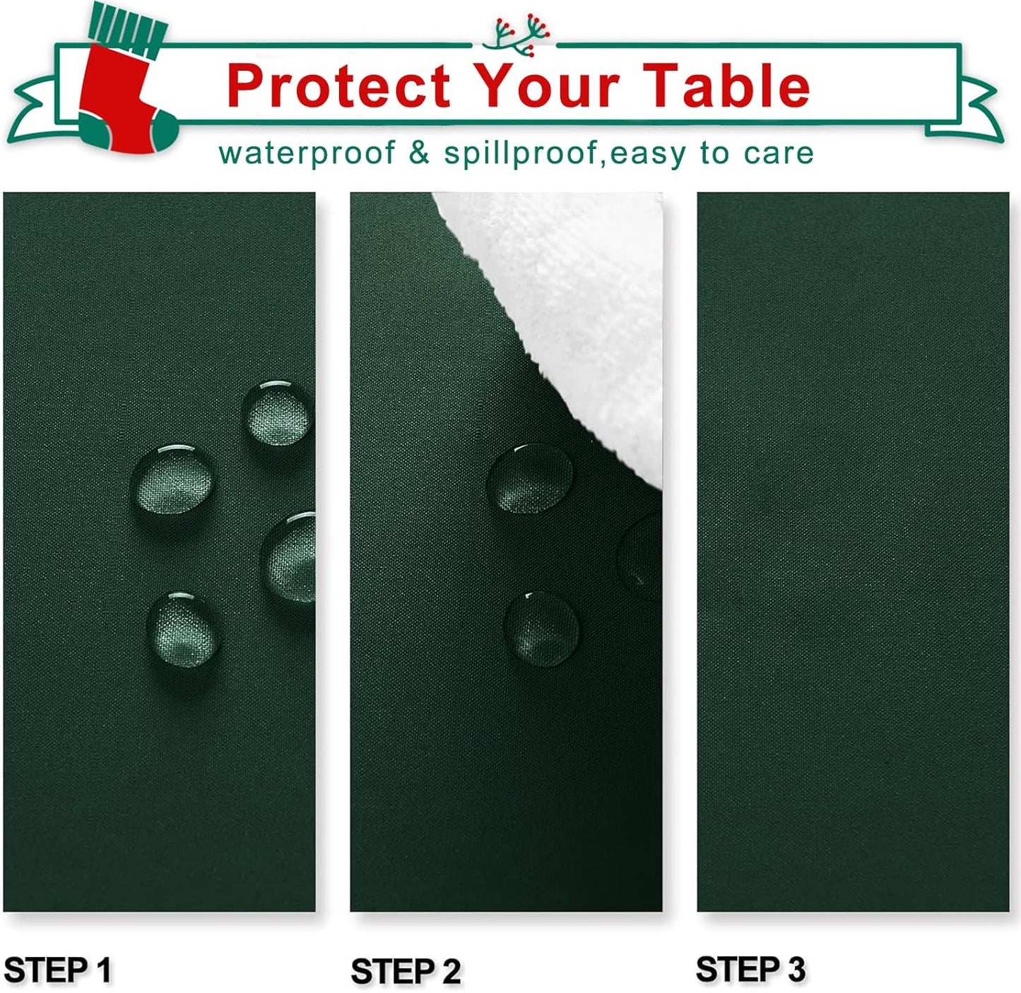 Hiasan Waterproof Tablecloth Rectangle - Washable Fabric Table Cloth for Dining Room Kitchen Birthday Party and Outdoor Use, Hunter Green, 70 x 120 Inch