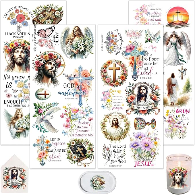 4 Sheets Rub on Transfers for Crafts, Bible Quotes Furniture Transfers for Wood by Dorsbaby