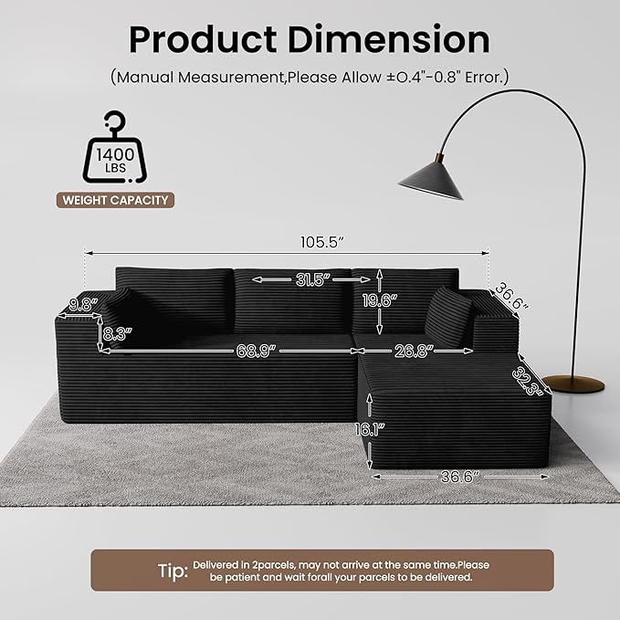 106" Cloud Sectional Boneless Couches - Image 2