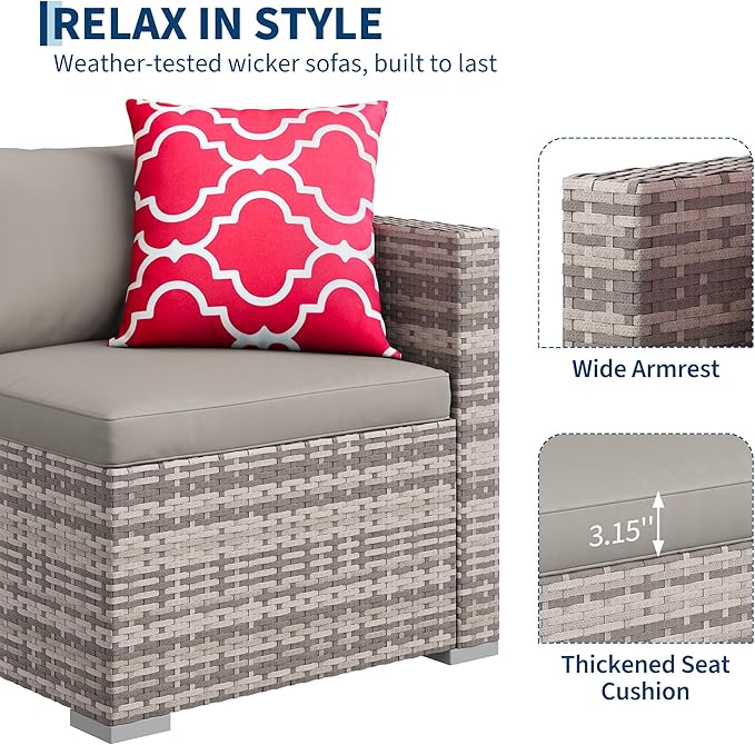 5-Piece Outdoor Sectional Sofa Set, All-Weather PE Rattan Patio Furniture - Image 5