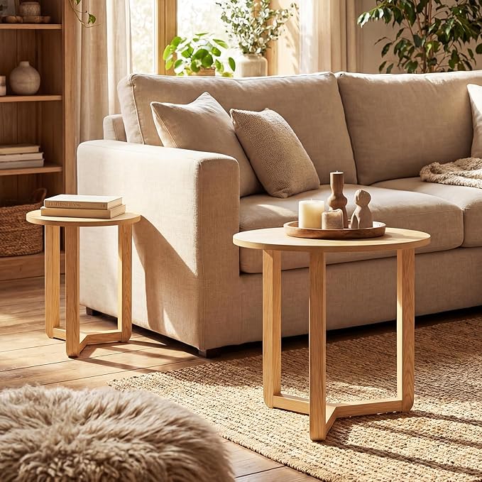 Giantex Round Nesting Coffee Table Set of 2, Wood Nesting End Tables - Image 8