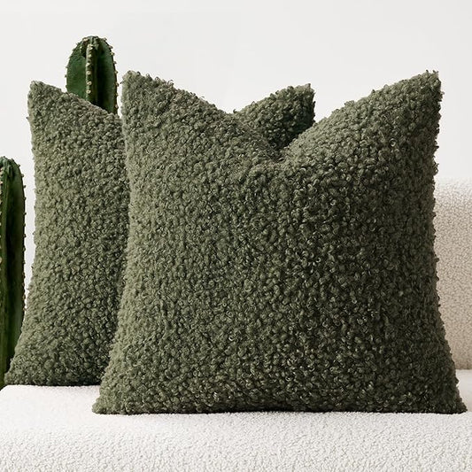 Faux Fur Throw Pillow Covers 20x20 Inch Set of 2 Boucle Neutral Decorative by Woaboy