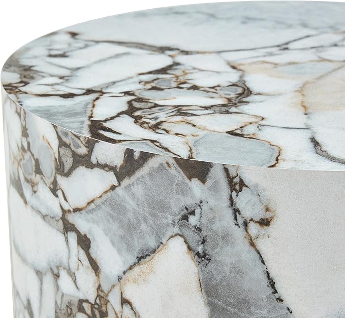 Round Coffee Table, 23.6" Modern Faux Marble Drum Coffee Table, Round Accent - Image 8