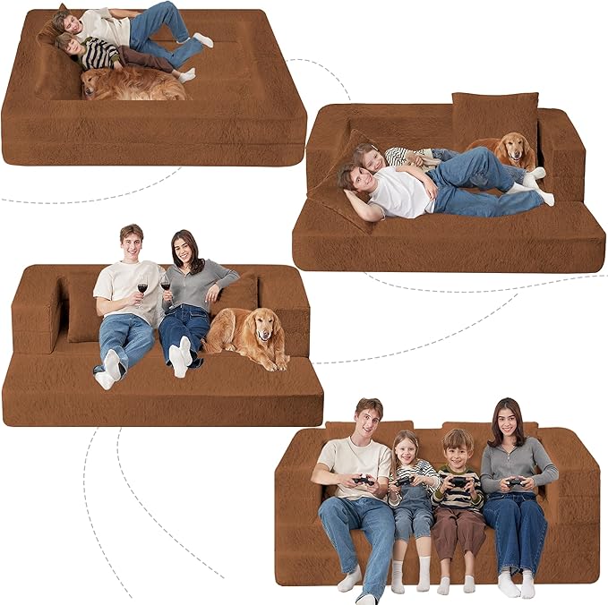 Folding Bean Bag Chair for Adults, 3-in-1 Bean Bag Couch Faux Fur Floor Sofa - Image 9