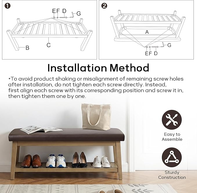 HUIMO Entryway Shoe Bench with Cushion, End of Bed Bench, Upholstered Bench - Image 6