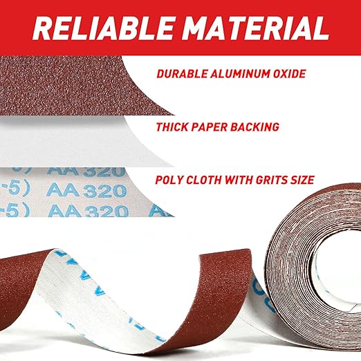Emery Cloth Roll, 6 Grits 1'' x 19.7' Sandpaper Roll 80 120 240 320 400 600 - Image 3