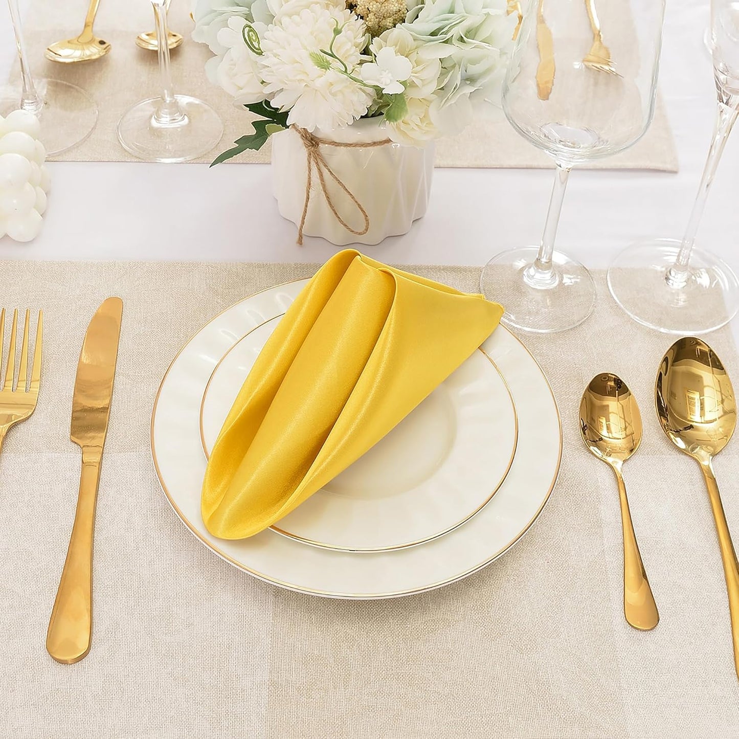 50 Pieces Gold Satin Napkins, 17" x 17" Square Table Napkins, Silky Soft Smooth Washable Napkins for Restaurant, Weddings, Dinner, Party Decoration