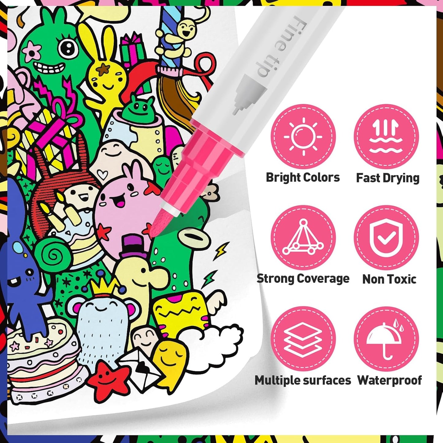 FUMILE 48 Colors Dual Tip Acrylic Paint Pens,Paint Markers With Extra Fine Tip and Brush Tip for Wood, Rock, Glass, Ceramic, Canvas, Paper.Paint Markers for DIY Craft,Halloween and Christmas