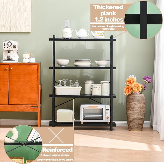 HCHQHS Bookshelf, 4-Tier Industrial Bookcase, Freestanding Tall Bookshelves - Image 5