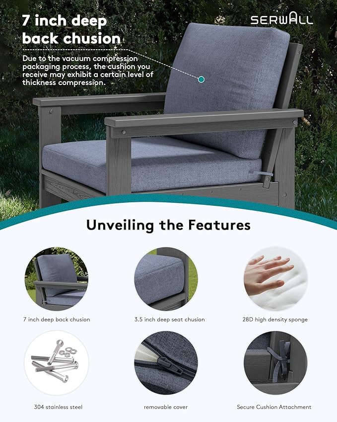 SERWALL HDPE Patio Furniture Set, 7-piece Outdoor Sectional Sofa Set, All - Image 4