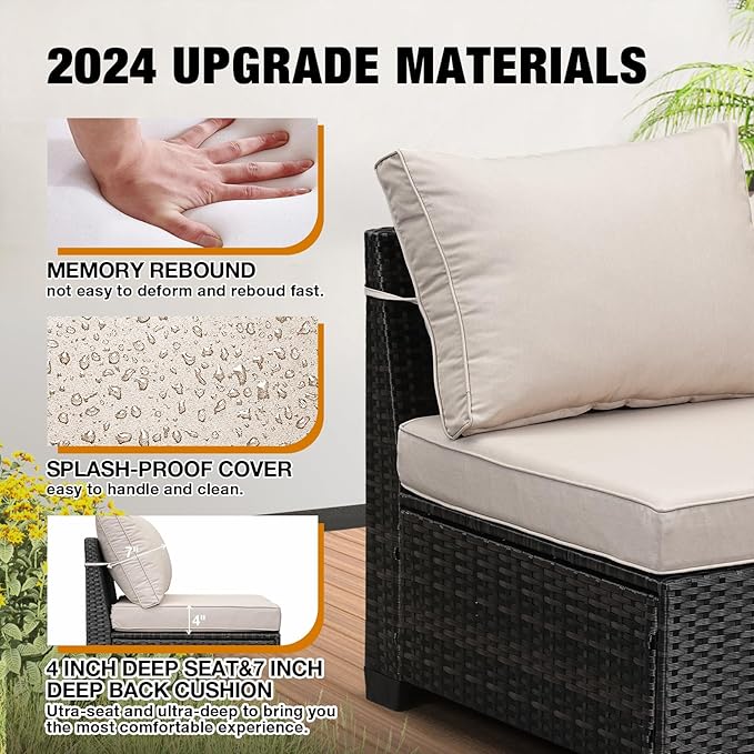 JOYURE 10 Pieces Patio Furniture Set All-Weather Outdoor Wicker Sectional - Image 4