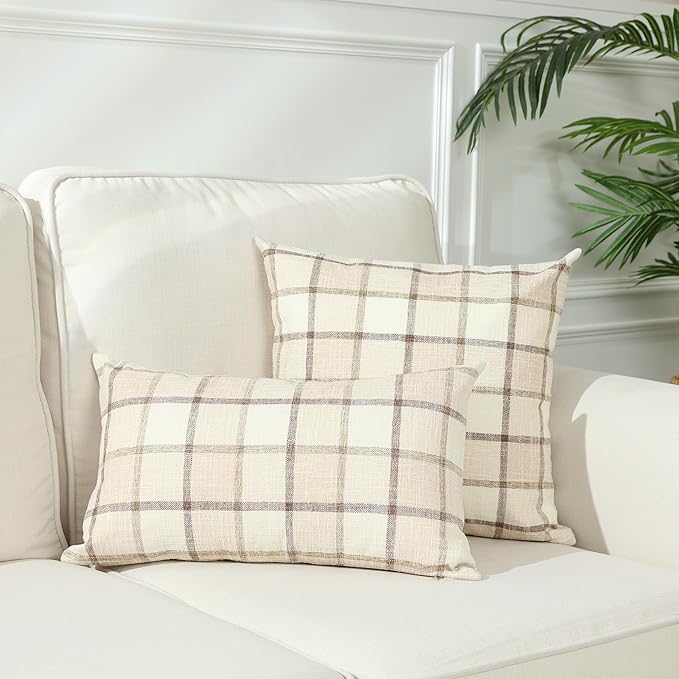 Stellhome Pack of 2 Faux Linen Buffalo Check Throw Pillow Covers, Farmhouse - Image 7