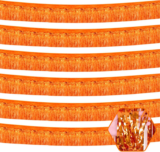 6 Pack 10 Feet Orange Foil Fringe Garland Metallic Tinsel Streamers Banner Wall Hanging Curtain Backdrop for Parade Floats, Birthday, Graduate, Mother's Day, Wedding Party Decoration