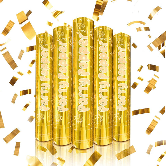 12 Inch Gold Confetti Poppers | 5 Pack Confetti Cannons for Weddings, New Years, Graduation, Anniversary and Any Celebration