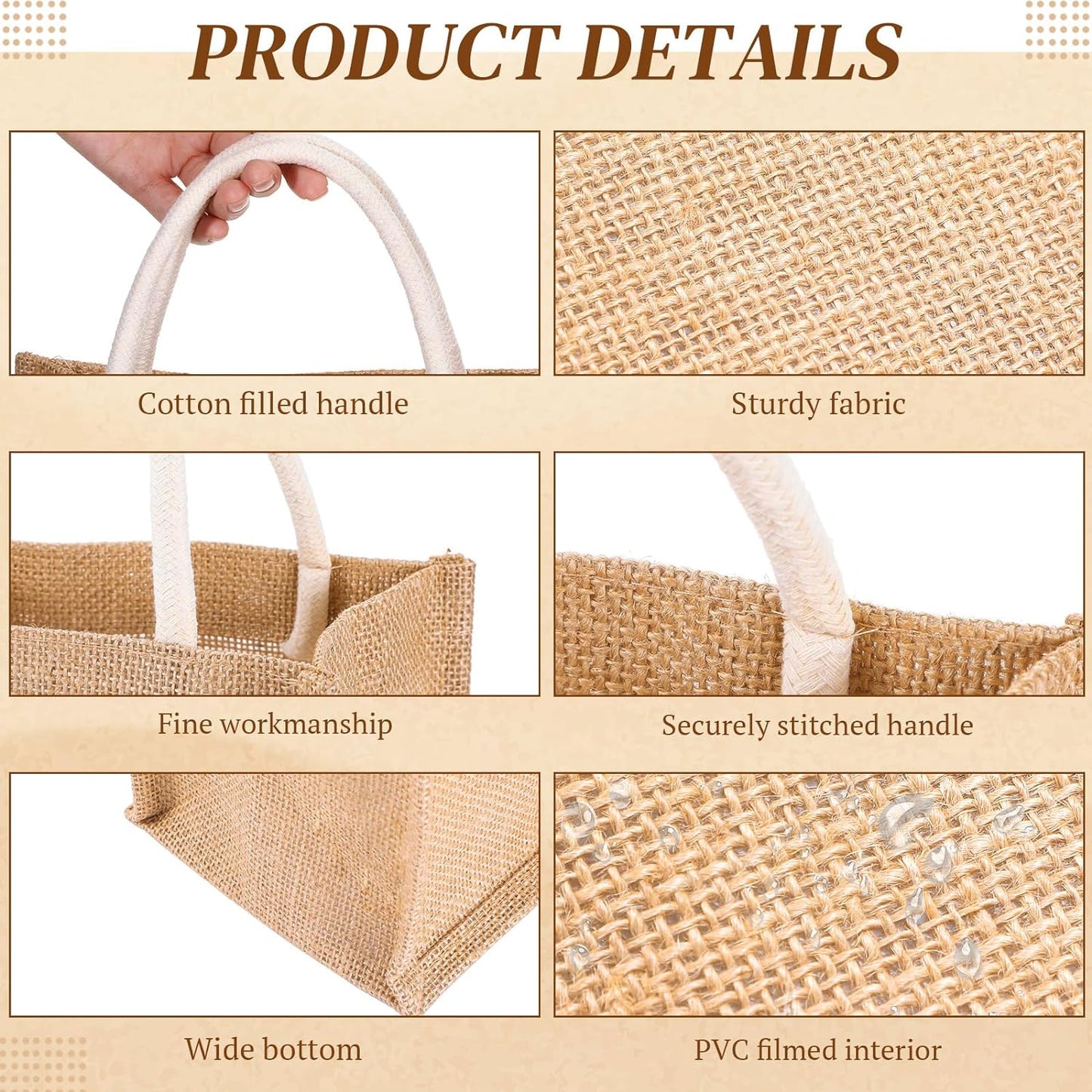Cunno 24 Pcs Burlap Tote Bag Mini Jute Reusable Waterproof Bag with Handles Small Blank Canvas for Wedding Beach DIY Gift(Classic,9.06 x 6.3 x 5.12)