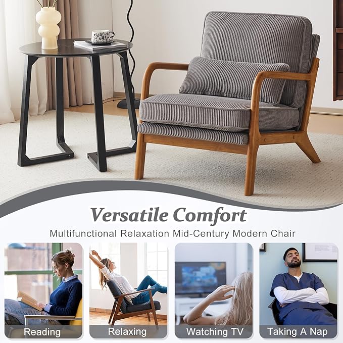 VINGLI Upgraded Premium Corduroy Accent Chairs Set of 2, Upholstered Arm Chair - Image 8