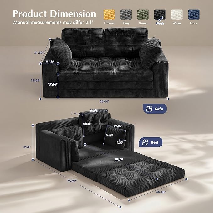 Homkdom Convertible Loveseat Sleeper, Space-Saving Folding Sofa Bed - Image 3